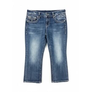 ✨Vigoss Womens Denim NY Capri Jeans Embellished Pockets Bootcut Style Size 34"